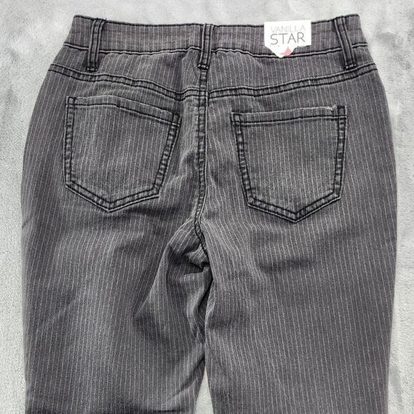 NEW Vanilla Star Jeans Womens 3 Juniors Gray Pin Striped Mid Rise Skinny Ankle - Picture 4 of 16